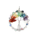 Exquisite handmade tree of life pendant with colorful natural stones and tiny star charms - Multicolor Round Shape / Silver