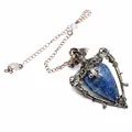 Close-up of vintage lapis lazuli stone pendant with bronze thorn frame - Lapis Lazuli + Pendulum Chain