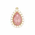Detalle de colgante de piedra natural rosa en forma de gota con micro-pavé de cristal. - Rodonita