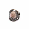 Anello vintage in lega di rame con grande pietra naturale rosa ovale e design a filigrana - Rodocrosite