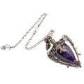 Vintage amethyst pendulum pendant necklace with ornate bronze thorns frame detail - Amethyst + Pendulum Chain