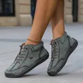 Botas Martin azul verdoso cosidas a mano para mujer con suela plana cordones estilo otoño - 35 / Verde