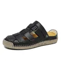 Elegant women's black leather woven mules with yellow textured insole for summer comfort. - 38 / Black