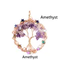 Tree of Life wire-wrapped pendant featuring purple amethyst chips and iridescent stars - Amethyst Round Shape / Rose Gold