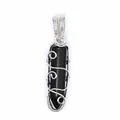 Macro detail of a black hexagonal stone pendant featuring intricate silver wire wrapping - Obsidian (Silver-tone Wrapped) / Black