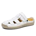Casual white leather woven mules for women with comfortable textured sole - 38 / White