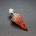 Close-up detail of a hexagonal cone resin aromatherapy bottle with pink tourmaline chips - Rose Quartz-Silver