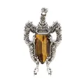 Detailed view of vintage silver double dragon shield pendant with tiger's eye stone - Pendant Only (Without Chain) / Tiger's Eye