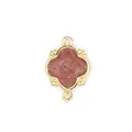 Close-up of a gold-plated quatrefoil charm with natural pink stone for DIY jewelry - Strawberry Quartz