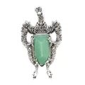 Close-up of vintage silver dragon pendant with a shield-shaped green gemstone insert - Pendant Only (Without Chain) / Aventurine Jade