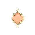 Detailed view of faceted peach moonstone quatrefoil pendant with 18K gold double loops - Sunstone