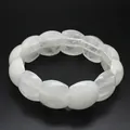 Detail shot of a natural white quartz stone stretch bracelet with smooth oval beads - Flat Rectangular Style (aljylp1860) / 18cm Length (21x11mm Stone) / White Crystal