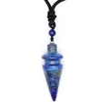 Macro detail of natural blue lapis lazuli cone pendant on a black braided cord necklace - Lapis Lazuli