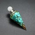 Hexagonal conical resin aromatherapy bottle pendant filled with turquoise stone chips - Turquoise-Silver Tone