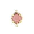 Close-up of pink natural stone flower pendant connector with double gold loops. - Rhodonite