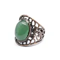 Vintage bronze open ring featuring an oval green natural stone and intricate hollow pattern - Aventurine Jade