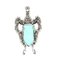 Detailed view of antique silver double dragon shield pendant with turquoise stone inlay - Pendant Only (Without Chain) / Turquoise