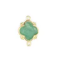 Close-up detail of green natural stone clover connector with 18K gold plated double loops - Green Strawberry Quartz