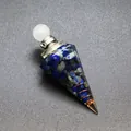 Macro view of a hexagonal resin cone pendant featuring blue stones and copper wire - Lapis Lazuli-Silver