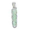Detailed view of handmade silver wire-wrapped green hexagonal crystal pillar pendant - Aventurine (Silver-tone Wrapped)