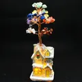 Handmade seven chakra crystal stone money tree on a decorative light-up snow cottage base. - Landscape House (Ice Cream)