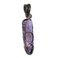 Detailed view of handmade copper wire wrapped purple amethyst hexagonal pillar pendant - Amethyst (Bronze-tone Wrapped)
