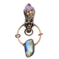 Detail view of a vintage gothic skull pendant with amethyst and labradorite stones. - Skull Style / Labradorite Pendant