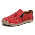 Mocasín informal rojo cosido a mano unisex con cremallera lateral y suela de goma - 36 / Burdeos