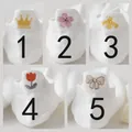 Selection of white breathable mesh low-cut socks featuring five unique cute embroidery designs - Crown Embroidery (No. 1) / White