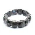 Vista dettagliata del braccialetto elastico in pietra di labradorite naturale grigia - Stile Rettangolare Piatto (aljylp1860) / 18cm Lunghezza (Pietra 21x11mm) / Labradorite