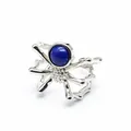 Detailed macro view of silver spider open ring with round blue natural stone inlay - Open Ring / Lapis Lazuli