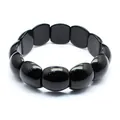 Dettaglio di un bracciale minimalista in pietre naturali nere lucide a forma rettangolare - Stile Rettangolare Piatto (aljylp1860) / 18cm Lunghezza (Pietra 21x11mm) / Ossidiana