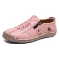 Zapatos casuales de cuero rosa cosidos a mano con cremallera para hombre y mujer - 36 / Rosa
