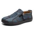 Zapatos casuales de cuero azul cosidos a mano con cremallera lateral para hombre mujer - 36 / Azul