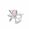 Unique spider-shaped silver ring featuring a smooth round pink kunzite gemstone detail. - Open Ring / Kunzite