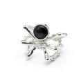 Close-up detail of a unique silver spider shaped ring set with a black natural stone - Open Ring / Hypersthene