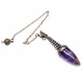 Detail view of amethyst crystal pendulum with antique bronze spring coil and chain - Amethyst (Antique Bronze)