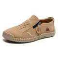 Mocasines casuales de gamuza cosidos a mano con cremallera lateral - 36 / Albaricoque
