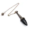 Detail view of a black stone dowsing pendulum with antique copper finish spring chain - Obsidian (Antique Bronze)