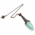 Detailed view of a green crystal pendulum pendant with bronze spiral metal cage - Aventurine (Ancient Bronze)