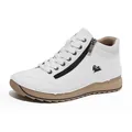 White casual high-top sneaker for women with side zipper and decorative stitching - 36 / White