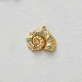 Close-up detail of a gold-plated conch shell pendant with light blue zircon stone inlays. - Light Blue Zirconia Conch Pendant Only (Without Chain) (D155-3)
