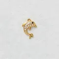 Macro view of gold-plated stainless steel dolphin charm with white zircon inlay. - White Dolphin