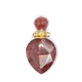 Detailed view of faceted red crystal perfume bottle pendant with gold hardware - Strawberry Quartz