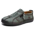 Zapato casual de cuero cosido a mano en azul grisáceo con cremallera y suela de goma - 36 / Azul marino