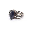 Anello vintage in bronzo traforato con pietra in arenaria blu a forma di marquise classica - Pietra di Sabbia Blu