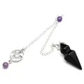 Macro detail of the black obsidian hexagonal cone pendulum with amethyst beads - Obsidian