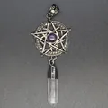 Colgante de pentagrama vintage con piedra púrpura y punta de cristal de cuarzo - Amatista