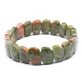 Detailed view of a faceted Unakite stone handrow bracelet with natural patterns - Unakite