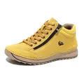 Women's yellow hand-stitched casual high-top sneaker with side zipper and flat sole - 36 / Yellow